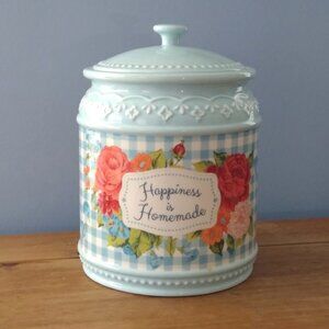 The Pioneer Woman Happiness is Homemade Stoneware Cookie Jar,Light Blue & Floral